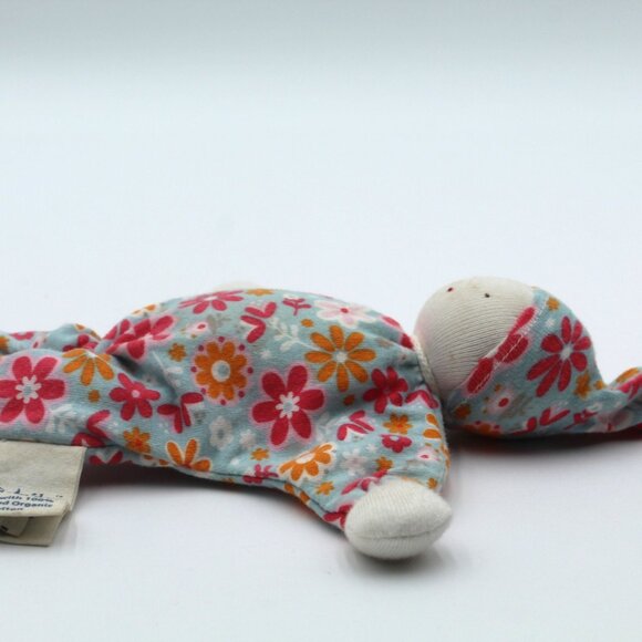 Under The Nile Organic Cotton Cloth Baby Doll Pink & Orange Flowers 9” Lovey Toy - Picture 4 of 6